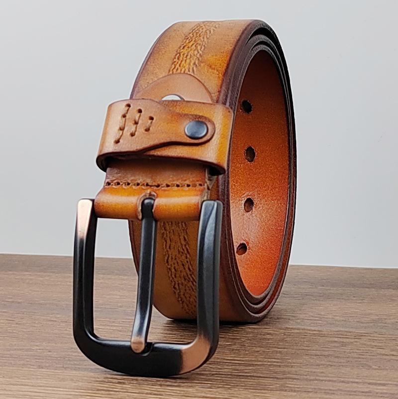 Belt Men'S Leather Handmade Casual Retro First Layer Cowhide Belt Youth Pure Cowhide Young People Trend Belt