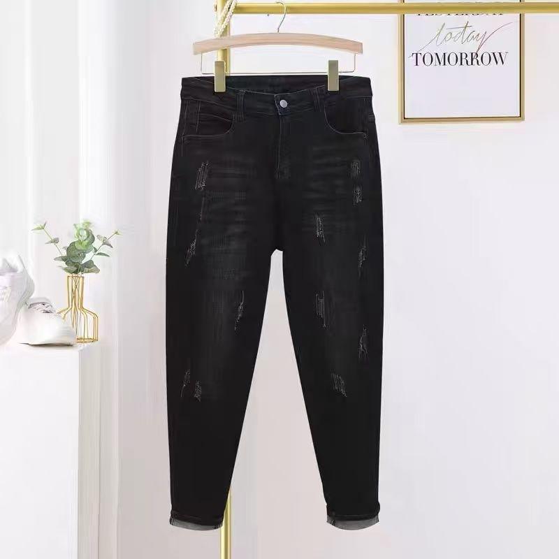 Spring Autumn Women's High-waist Jeans Slim Fit Stretchy Plus-size Skinny Jeans Tight Nine-point Pants