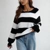 Women's  And Winter Splicing Knit Sweater Round Neck Long Sleeve Striped Sweater