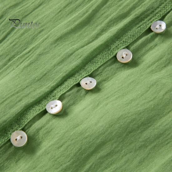 Léto Jaro Ženy Šaty Polorukávy Výstřih do V Linie A Volný lem Jednobarevný Knoflíček Dekor Dvouvrstvé řasené šaty Midi Délka do půli lýtek