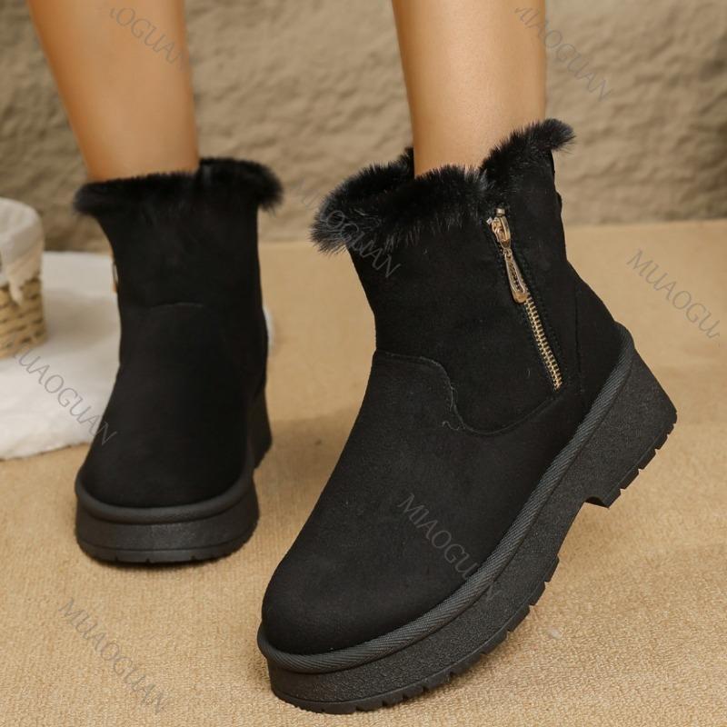 Fashion Platform Snow Boots Women Winter Warm Fashion Short Botas Short Plush Thick Heeled Solid Suede Side Zipper Cotton Botines Female