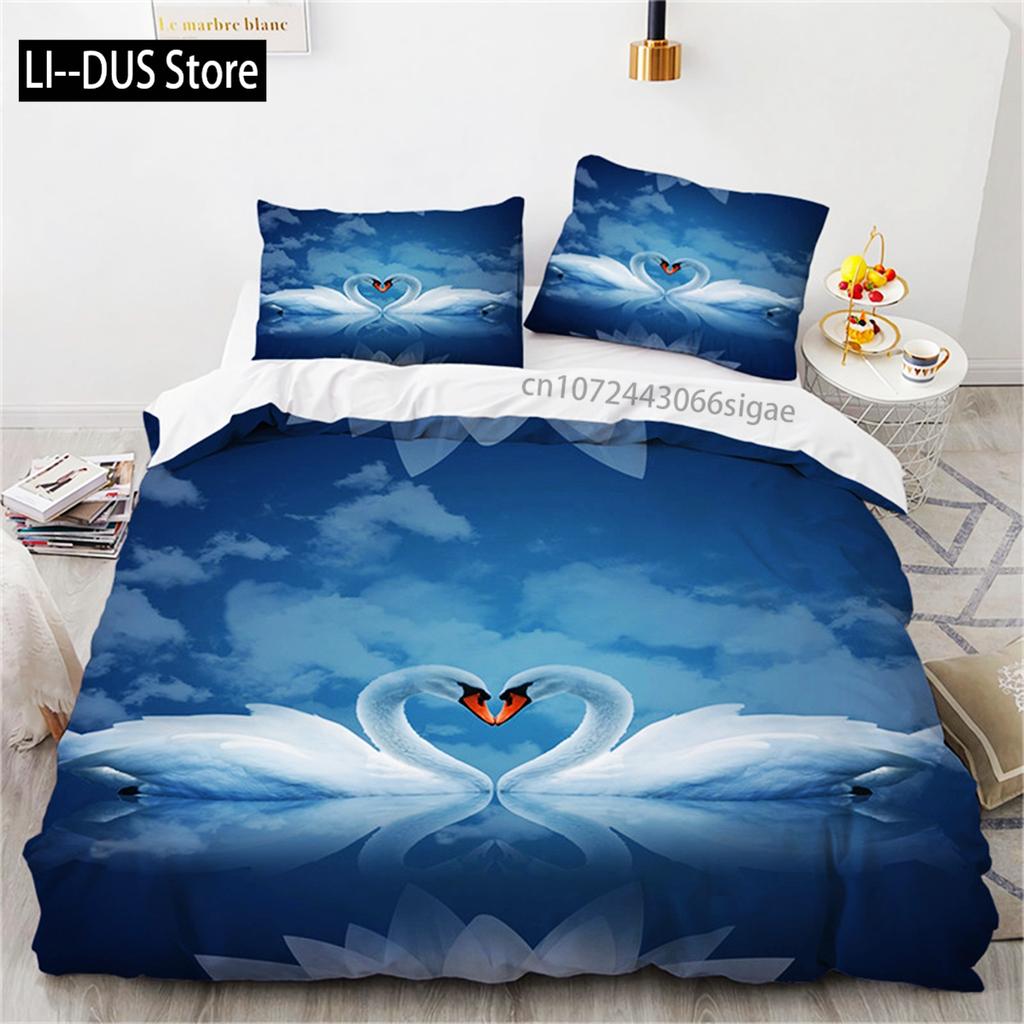 Romantic Swan Duvet Cover Microfiber Flower Bedding Set Quilt Cover Extra Large Twin For Lovers Bedroom Romantic Decoration