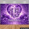 2D 15th Birthday Party Backdrop, Purple Glitter Diamond & Gift Box Photo Background