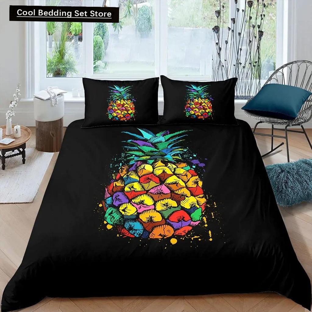 Comforter Pineapple King Size Yellow Geometric Pineapple Bedding Set Seaside Beach Theme Fruit Printed Comforter