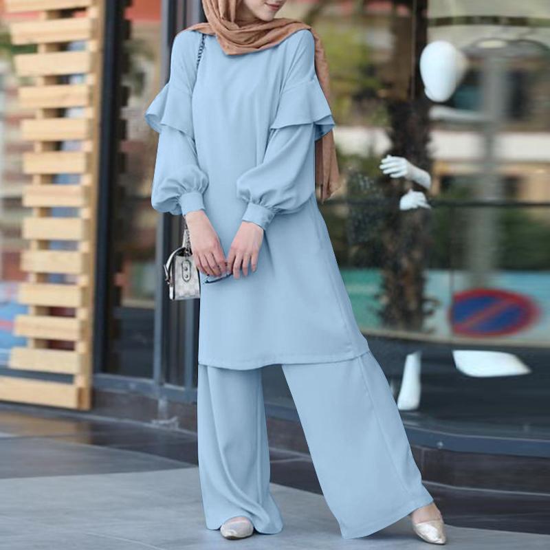 

ZANZEA Женская повседневная одежда, блузка с длинными рукавами, брюки, свободный костюм, комплект