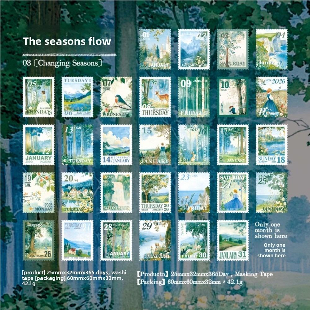 

Japanese Style Journal GO 365pcs Daily Life Design Date Tape Creative 365 Days Tape Scrapbooking C