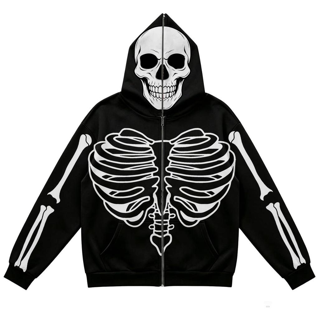 Men's Casual Halloween Print Hooded Jacket with Pockets, Fashionable Outerwear for Halloween