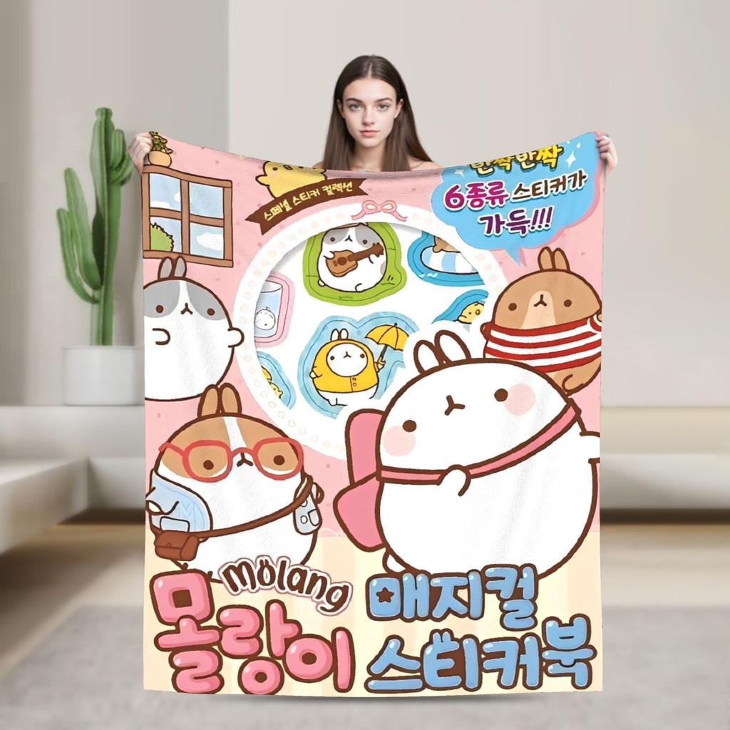 M-Molangs with Piupiu  Blanket Quality Warm Soft  Throw Blanket Autumn Travel Bedroom Pattern Bedspread