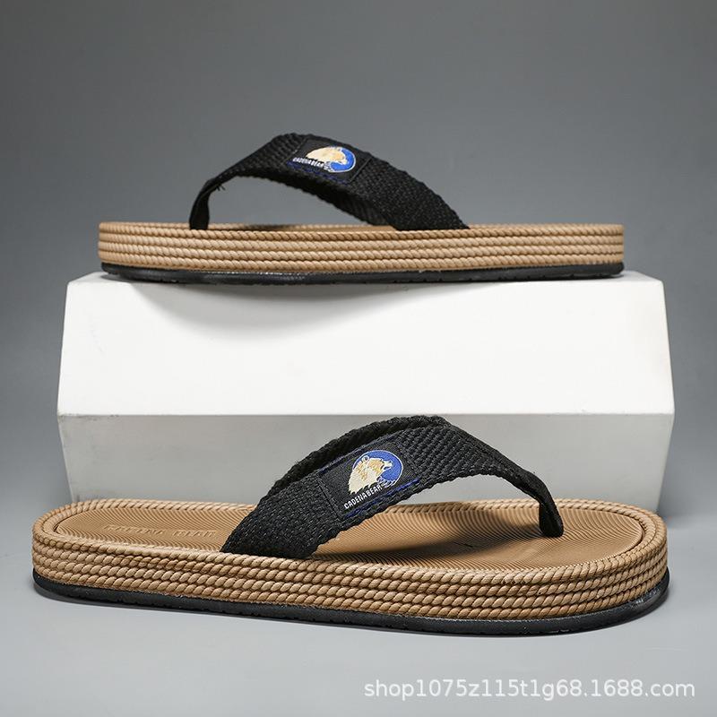 Summer Men's Flip-flops Webbing Pinch Feet Men's Outdoor Non-slip Wear-resistant Thick-bottomed Cool Slippers for Durable Wear