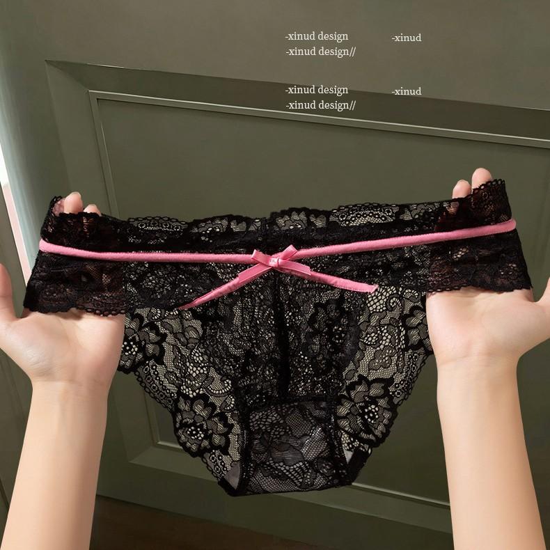 Damen Sommer Dünnes Modell Sexy Spitze Süße Schleife Atmungsaktiv Niedrige Taille Dreieck Slip