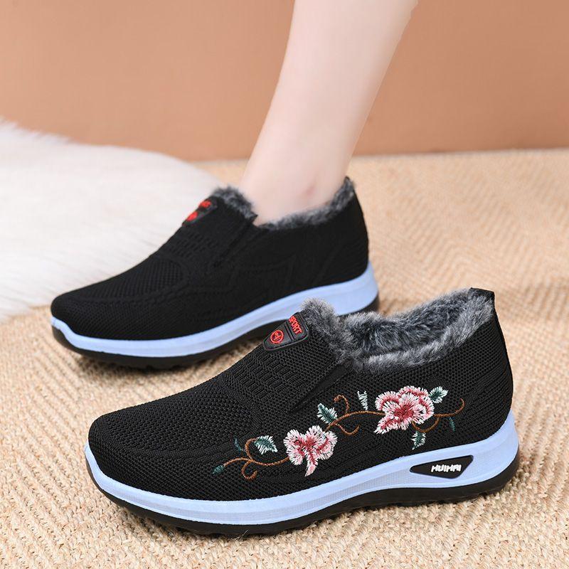 Chaussures en tissu d'hiver pour femmes, Velours épais pour la chaleur et chaussures en coton antidérapantes, Chaussures de sport en tissu, Chaussures à un pied