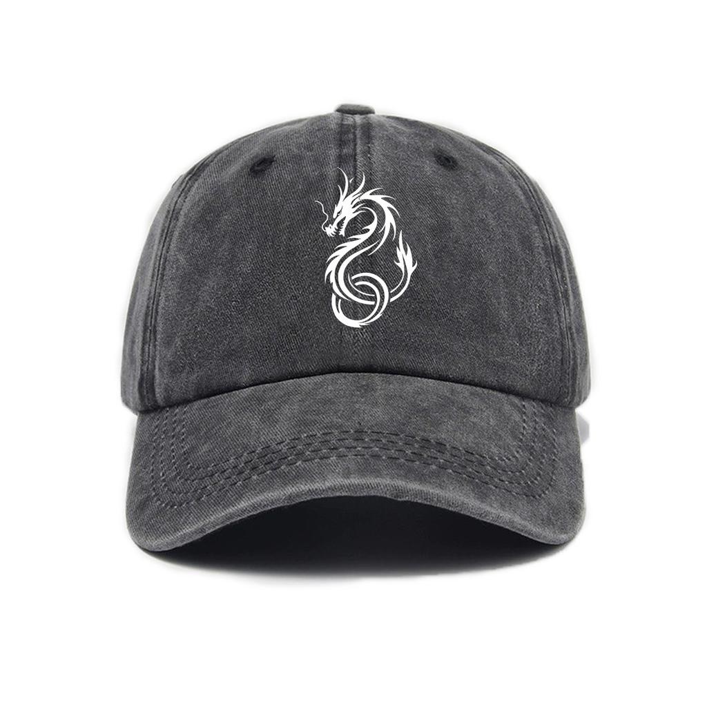 Dragon Print Washed Distressed Soft Top Outdoor Sunshade Baseball Cap for Men and Women Versatile Baseball Cap