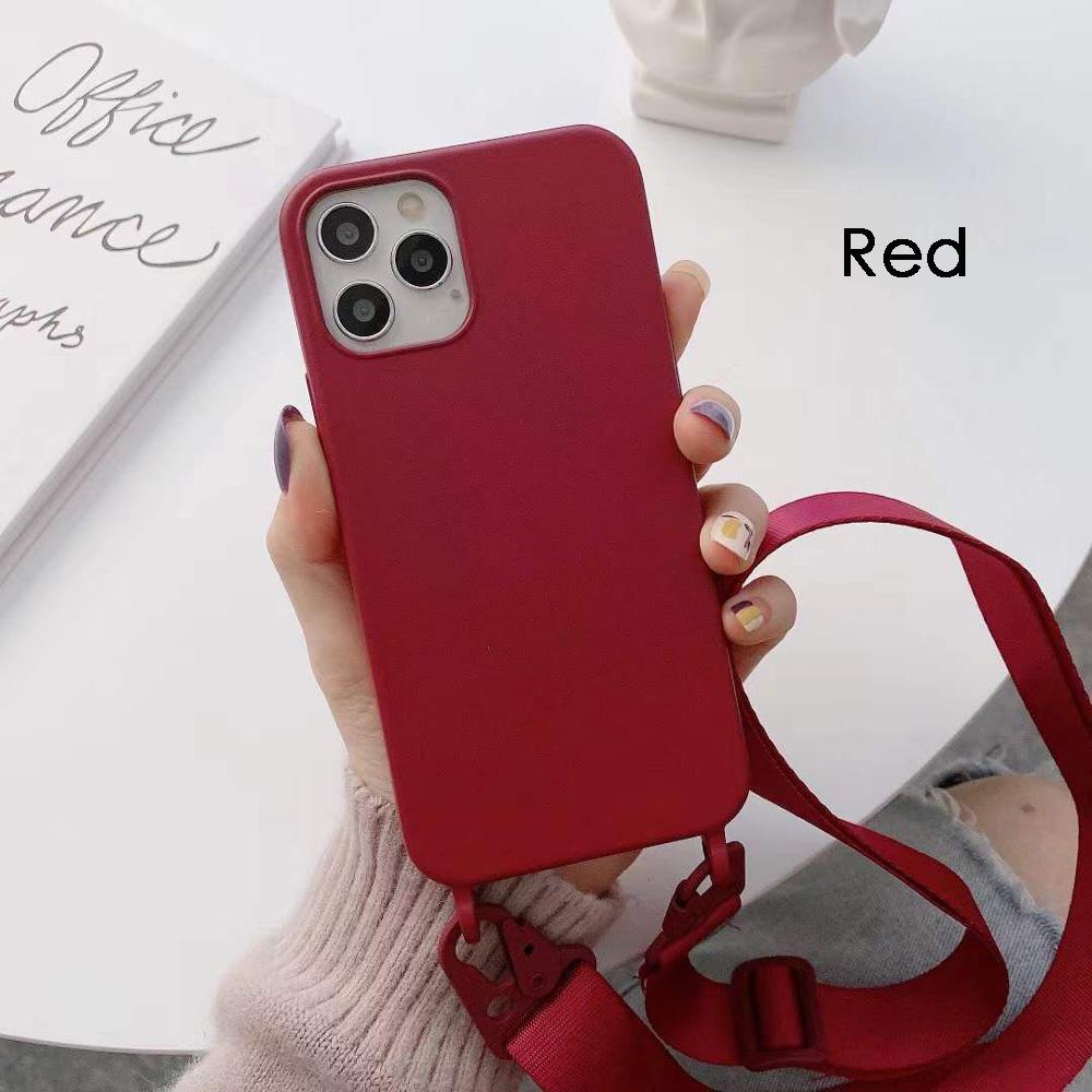 

Силіконовий чохол зі шнурком для телефону для iPhone 11 12 13 14 15 Pro Max солодкого кольору, м’яка задня кришка зі шнуром для ремінця на шию. For iPhone 14 Pro Max червоний