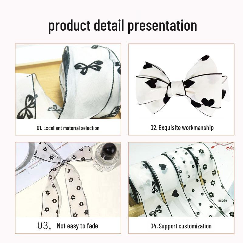 Flocked Snow Gauze Ribbon for DIY Bows, Floral Arrangements, Gift Wrapping, and Hair Accessories