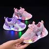 Kids'Casual Shoes Girls Led Light Cartoon PU Leather Fashion Sport Flat Bottom Shoes Breathable White Pink Size 21-30