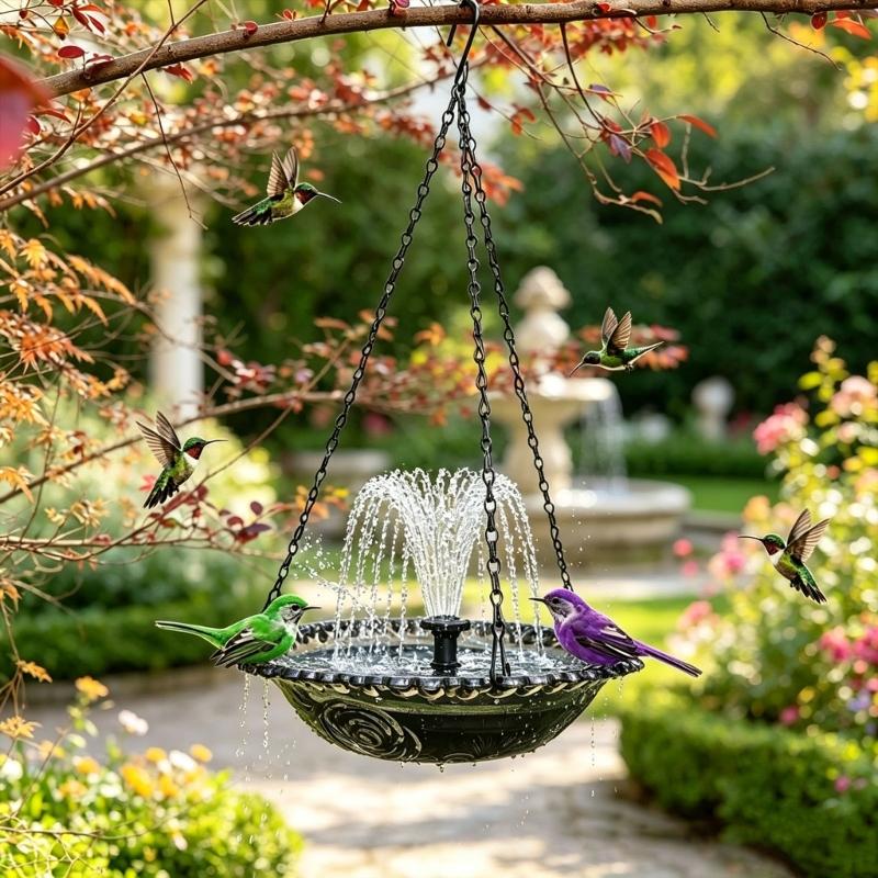 Solar Bird Baths Hangable Shower Bowl Solar Fountain For Bird Bath With Water Pumping Birdbath For Outdoor Garden