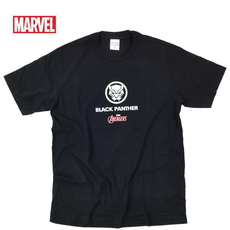 EVERSOUL Marvel T-Shirt, Short Sleeve, Black Panther, Avengers, Venom, Hulk, Iron Man, Movie Gift, Men's, Black, Size L [Parallel Import]