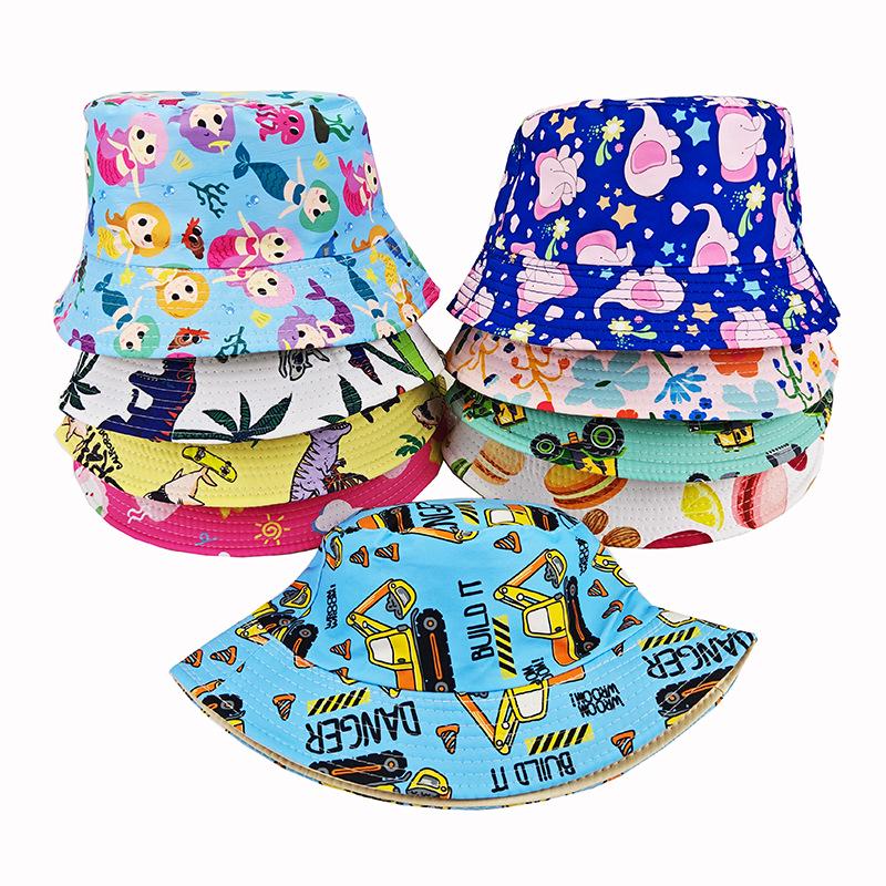 Kids' Cartoon Print Sun Protection Bucket Hat, Double-Sided for Boys & Girls, Trendy Outdoor Headwear