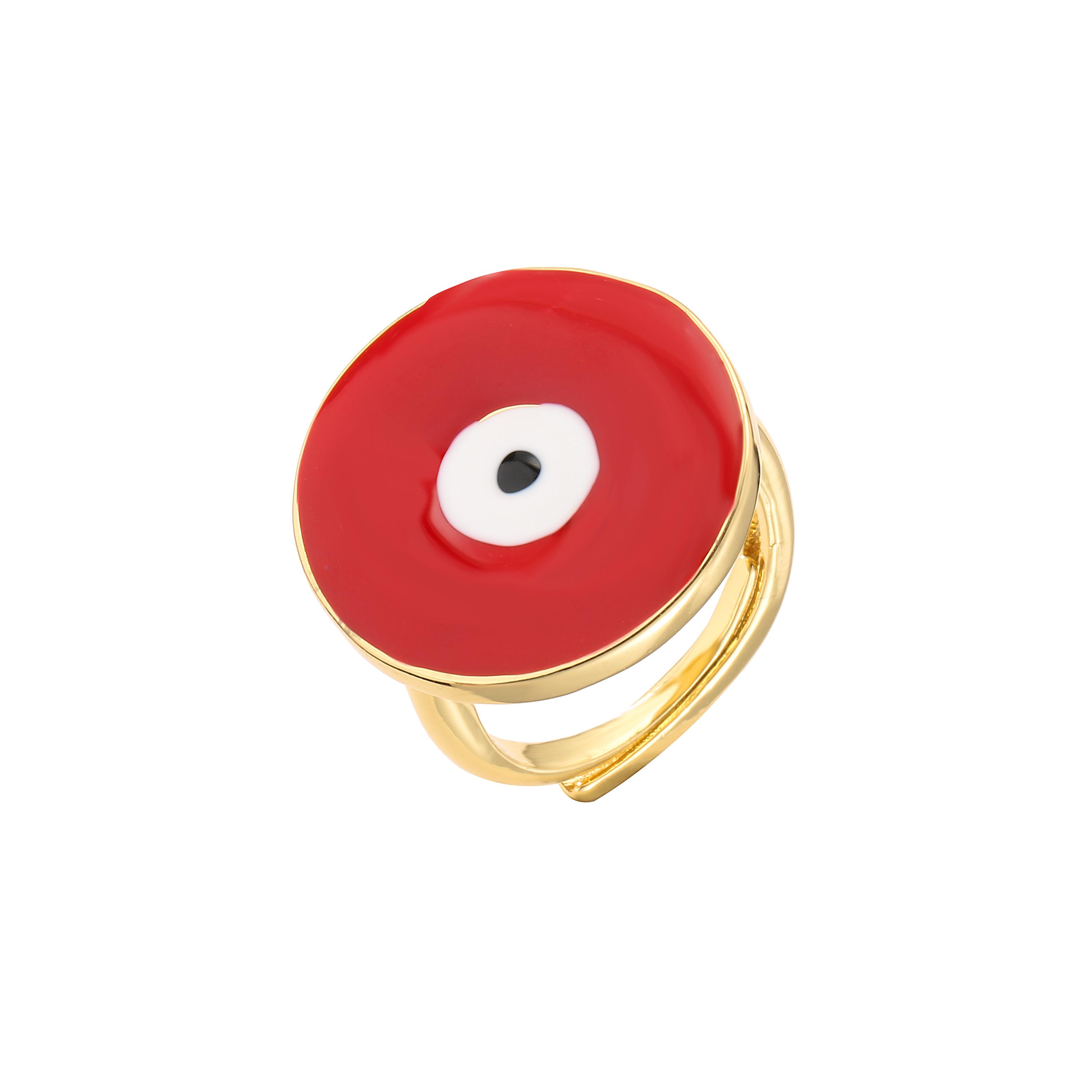 HECHENG,Trendy Blue Turkish Evil Eye Rings Copper Gold Color Finger Rings Adjustable for Women Gold Color Plated Fashion Zircon resizable красный