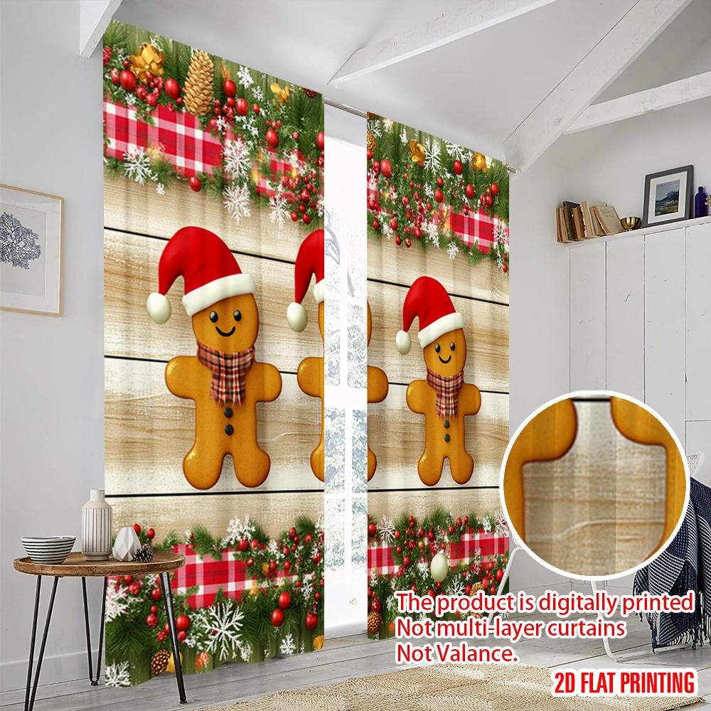 2 Stück, 2D-Flachdruck Vorhänge Rollos Lebkuchen Weihnachten Schneeflocken Feiertag Polyestergewebe (ohne Stange) Wohnkultur