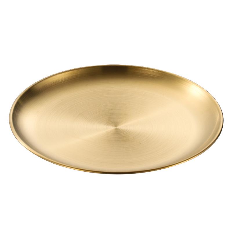 Gold Thickened 304 Stainless Steel Round Tray: Fruit, Cake, Bone Dish & Barbecue Plate – Korean Tableware.