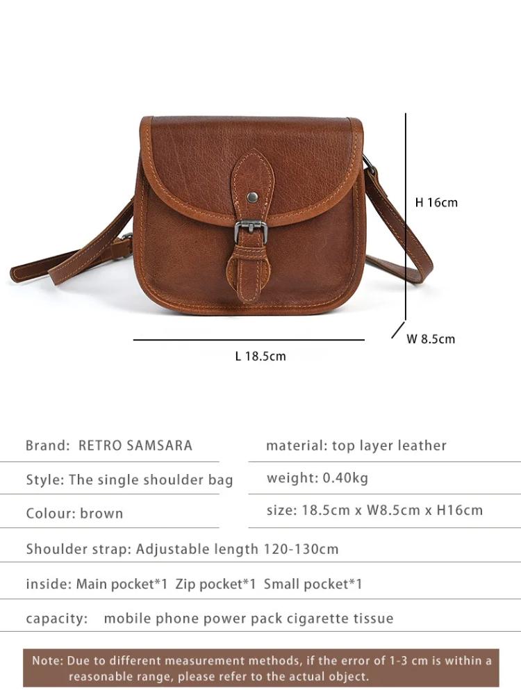 Johnature Všestranná jednobarevná malá čtvercová taška z pravé kůže retro hovězí ramenní crossbody taška