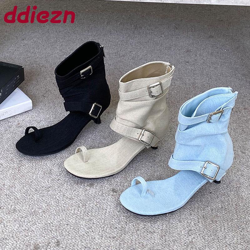 Fashion Female Low Heel Footwear Open Toe Sandals Boots For Ladies Fashion Round Toe Women Ankle Sandals Booties With Zippers Shoes