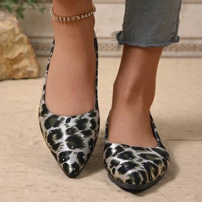 Large Size Pointed Leopard Print Casual Single Shoes Women's Spring New Fashionable Versatile Shallow Mouth Flat Shoes