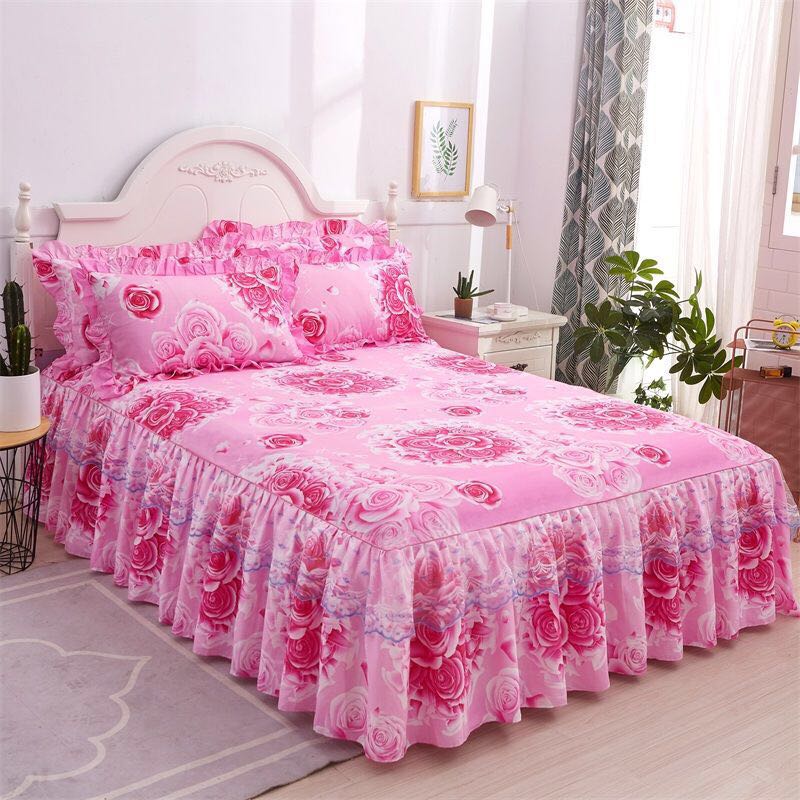 Fashion Lace Bedspread Soft Sanding Bed Skirt Queen Twin King Size Fitted Sheet Double Layer Ruffle