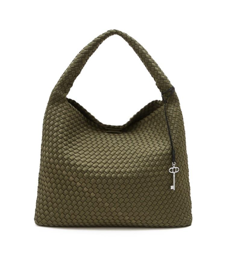 Athe Vanessabruno Khaki Neoprene Weaving Shoulder Bag L Aaba6E851K3