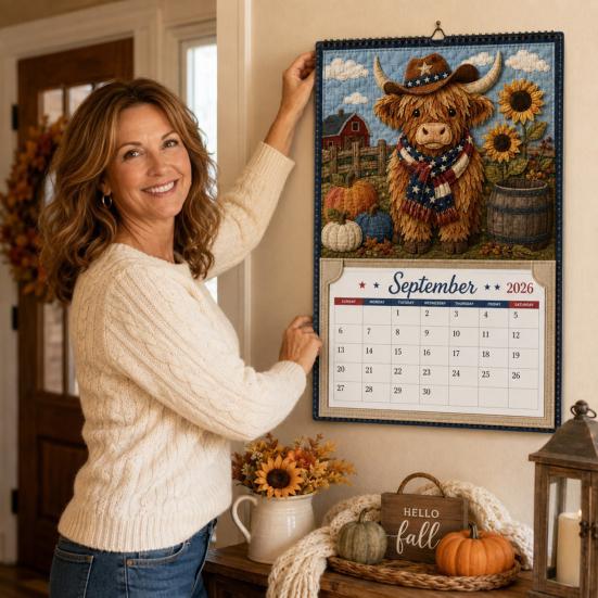 Crafting Project for Adults Highland Cow Farmhouse Calendar DIY Kit 12 Months, Handmade Monthly Decorative Wall Planner Paper And Cloth Craft