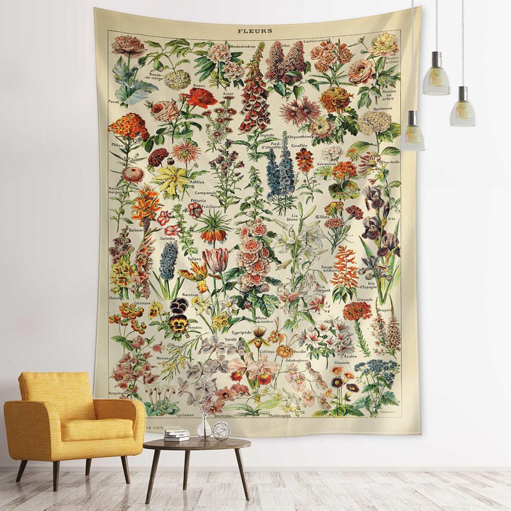 Diagrama de identificare a florilor și a plantelor Tapiserie Agatator de perete Retro Abstractă Artă minimalistă Estetică boemă Decor pentru casă