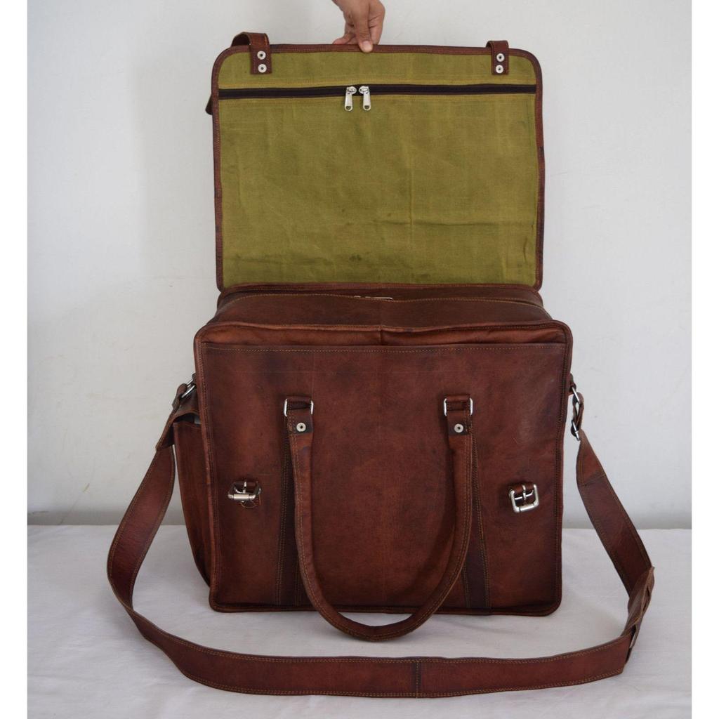 Vintage Leer Reisbagage Koffer Overnachting Weekend Duffel Laptop Tas Nieuw
