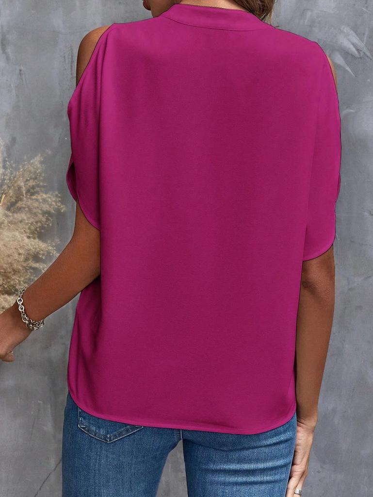 2026 Summer Women's V-Neck Off-Shoulder Top - Solid Color & Stylish