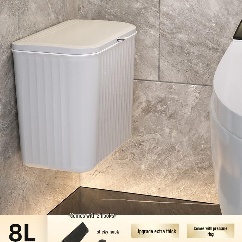 Wall-Mounted Bathroom Trash Can with Lid, No Installation Needed, Dual-Use for Toilet & Kitchen, Large Size Waste Paper Basket