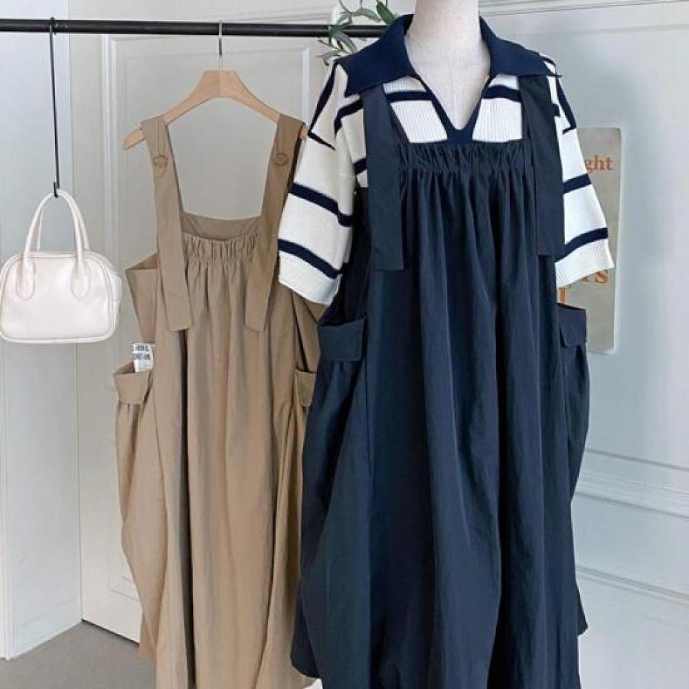 New Arrivals Open Run Bucket Skirt Loose Fit Wrinkle Dress Bib