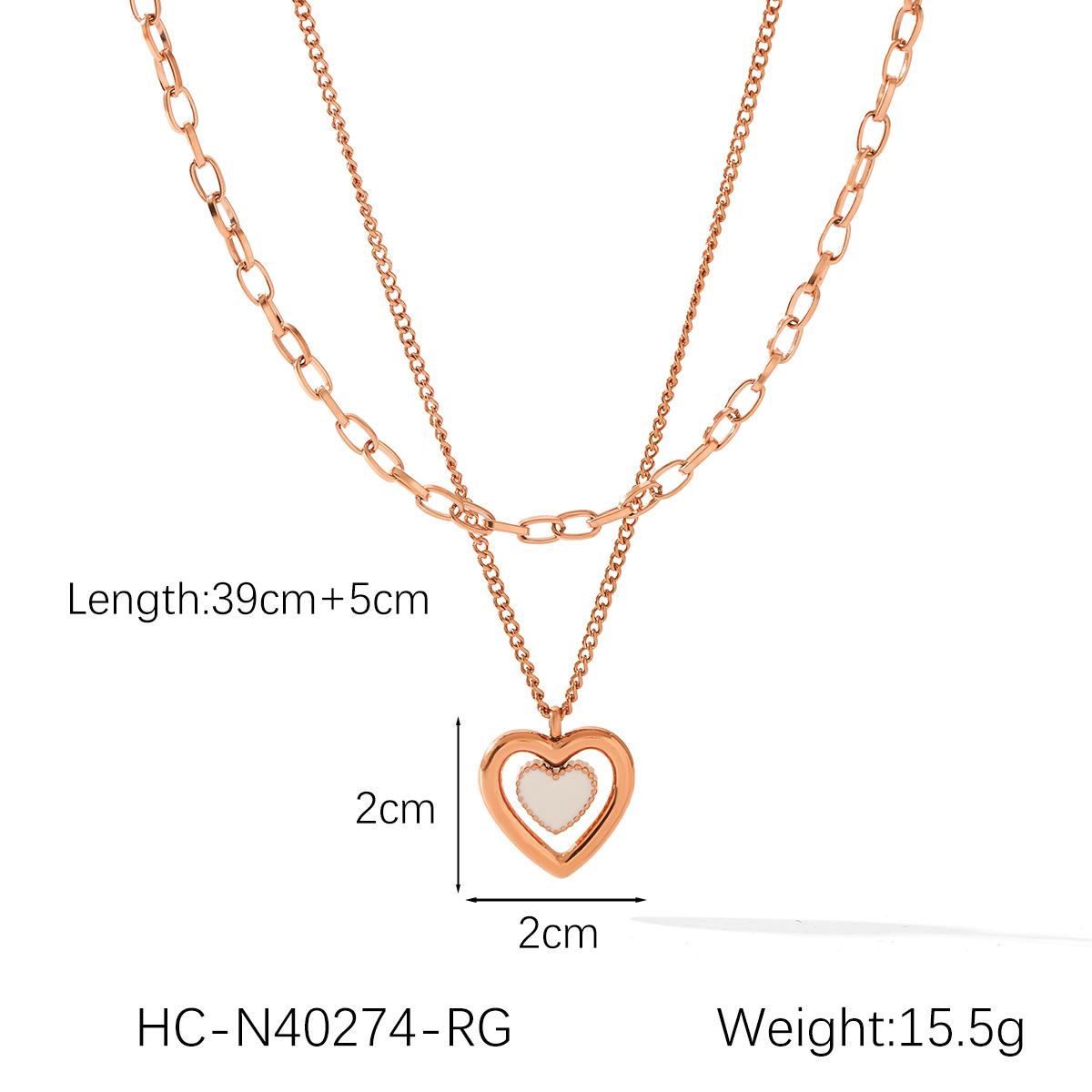 

18K Gold Stainless Steel Double Heart Pendant Necklace for Women, Instagram Style Rose Gold Titanium Steel Neck Chain