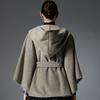 Damen Doppelseitiger Wollähnlicher Kapuzen-Cape-Schal, Poncho-Wickelmantel mit Schleifenband, 143×123cm Dicke Warme Oberbekleidung für Herbst Winter