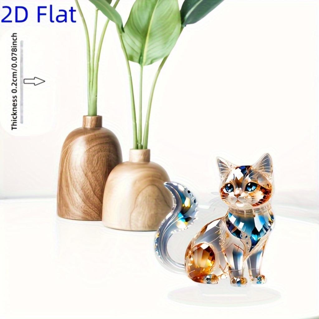 2D Flat Crystal Cat Acrylic Desktop Ornament -perfect Gift for Valentine's Day, New Year's, and Easter. Ideal for Home, Office, and Bedroom Decor