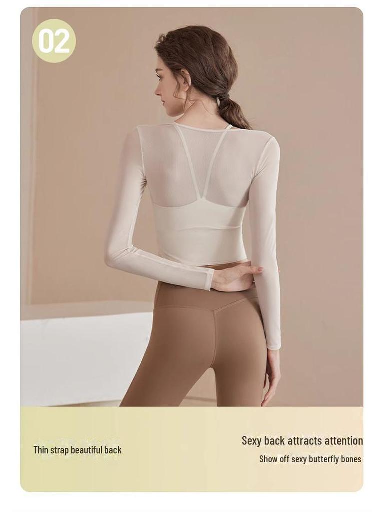 Women's Spring Yoga Suits: Chest-Pad Sports Top, Slimming Blouse, Pilates Fitness, Long Sleeve