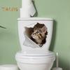 Katzen-Toilettenaufkleber mit kaputtem Loch, wasserdicht, entfernbar, selbstklebend, PVC, Wandkunst für Wohnzimmer und Badezimmer, 3D-Effekt, Simulation eines Kätzchens, Toilettensitzdeckel