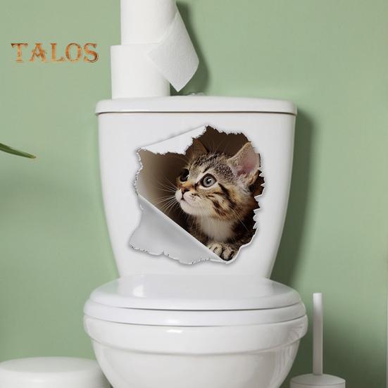 Katzen-Toilettenaufkleber mit kaputtem Loch, wasserdicht, entfernbar, selbstklebend, PVC, Wandkunst für Wohnzimmer und Badezimmer, 3D-Effekt, Simulation eines Kätzchens, Toilettensitzdeckel