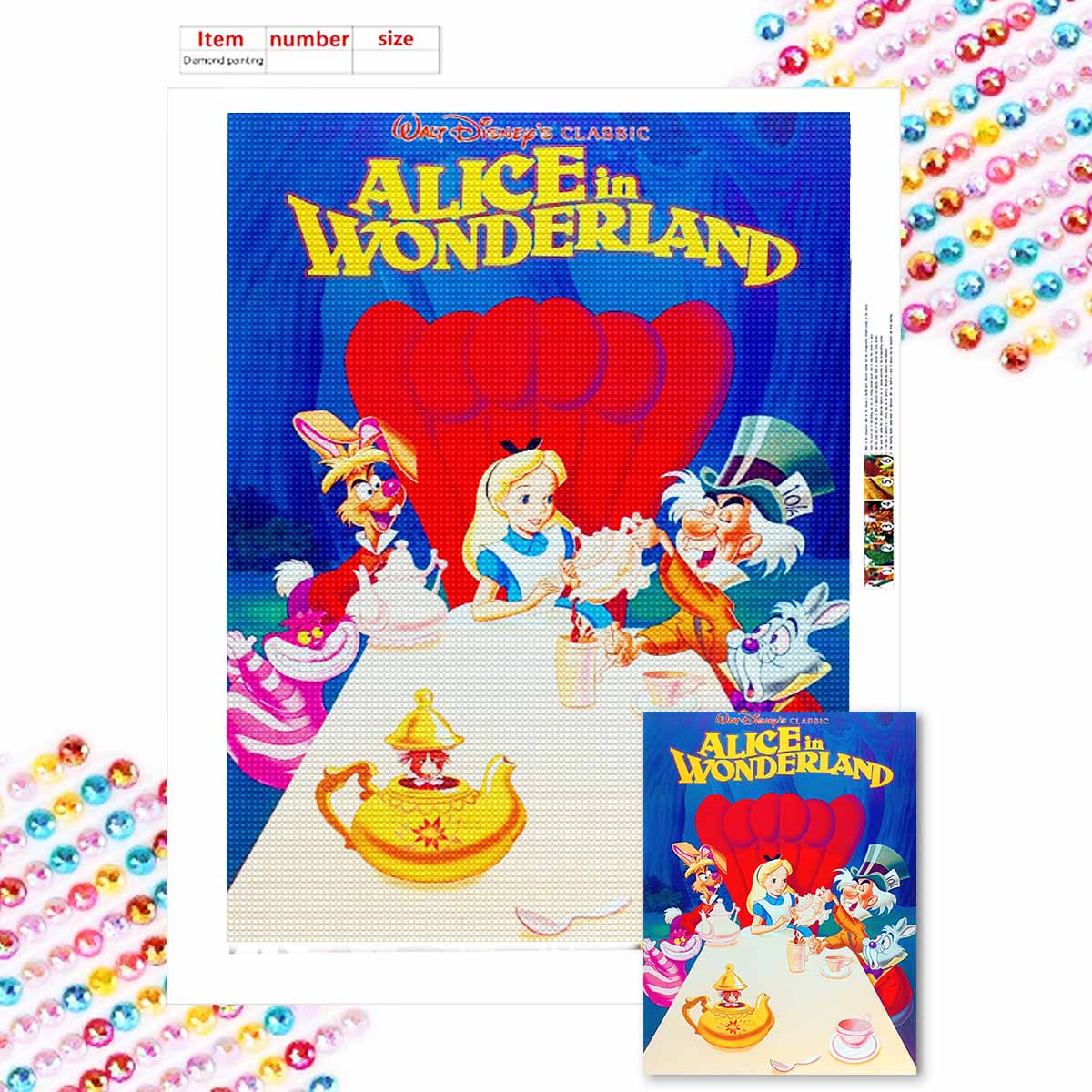 

Полная круглая алмазная живопись Вечеринка Алисы Искусство Стразы Картина Мозаика Сделай сам 5D Вышивка крестом Домашнее украшение Round 20x30cm
