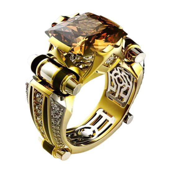 Women Ring Faux Square Crystal Two-tone Vintage Cool Punk Gift Hollow Bling Cubic Zirconia