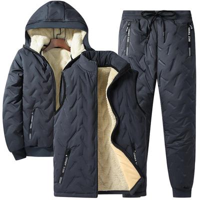 Winter Baumwollmantel Locker Dreiteiliger Anzug Plus Samt Dick Warm Kapuze Herren Baumwollhose Freizeitanzug Plus Kaschmir