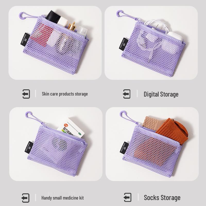 Dopamine Double-Zipper Women's Travel Makeup Bag: Portable Mesh Organizer for Cosmetics and Touch-Ups