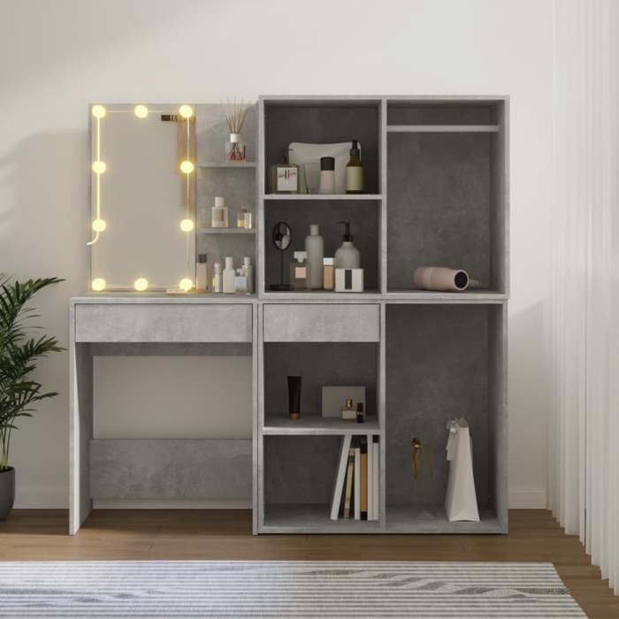 Maison Exclusive - Coiffeuse à LED avec 2 armoires Gris béton Bois d'ingénierie