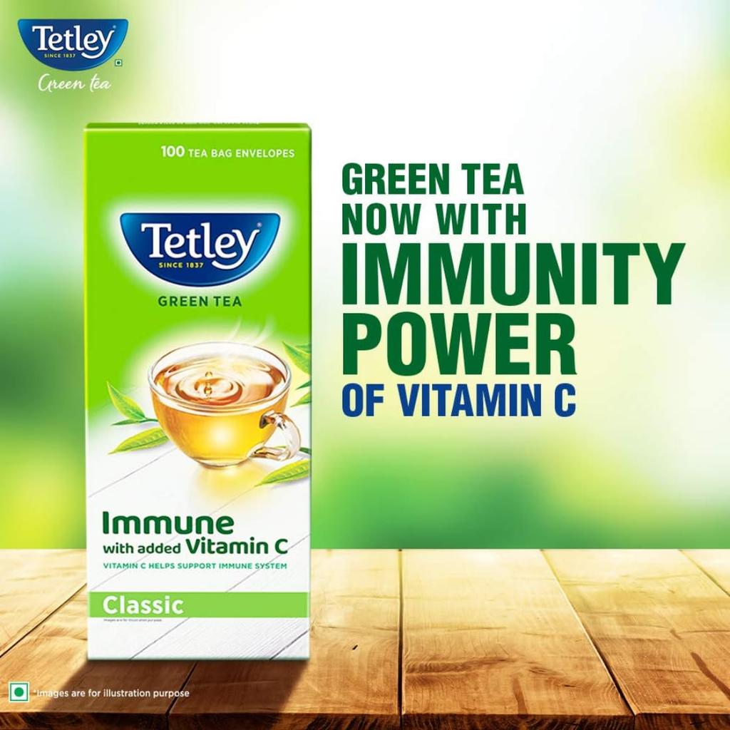 Tetley Green Tea Classic Refreshing Immune Support with Vitamin C 100 Tea Bags 140g