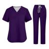 Soild Scrub Working Uniform Suit For Women's Cross V-Neck Short Sleeve Fun T-Shirts Workwear Tee With Pockets