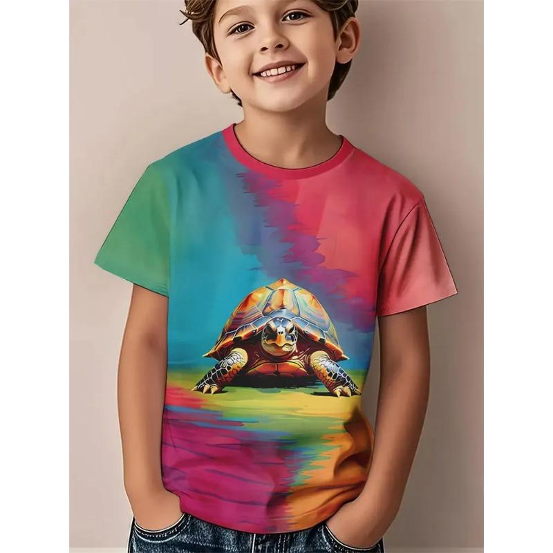 Sommer Kinder 3D-Druck Rundhals T-Shirt Mode Vielseitig Trend Atmungsaktiv Lässig